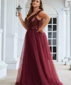 Ever-Pretty US Plus Size Shiny Sequin Bodice Off The Shoulder Maxi Tulle Formal Evening Dress SHOP BY OCCASION