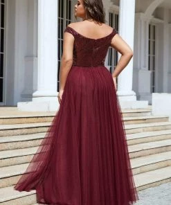 Ever-Pretty US Plus Size Shiny Sequin Bodice Off The Shoulder Maxi Tulle Formal Evening Dress SHOP BY OCCASION