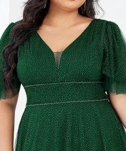 Ever-Pretty US Plus Size Romantic V Neck Tulle Evening Dress With Ruffle Sleeves SHOP BY OCCASION
