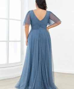 Ever-Pretty US Plus Size Romantic V Neck Tulle Evening Dress With Ruffle Sleeves SHOP BY OCCASION