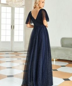Ever-Pretty US Romantic V Neck Tulle Evening Dress With Ruffle Sleeves