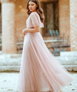 Ever-Pretty US Romantic V Neck Tulle Evening Dress With Ruffle Sleeves