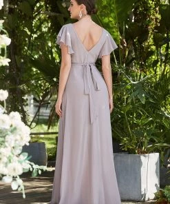 Ever-Pretty US SHOP BY OCCASION Short Ruffle Sleeve V-Neck Pleated Chiffon A-Line Evening Dress