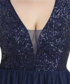 Ever-Pretty US SHOP BY OCCASION Plus Size Sequin Illusion Plunging V-Neckline Sleeveless A-Line Tulle Evening Dress