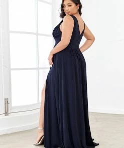 Ever-Pretty US SHOP BY OCCASION Sleeveless V-Neck Empire Waist High Slit Floor-Length Evening Dress
