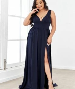 Ever-Pretty US Plus Size Sleeveless V-Neck Empire Waist High Slit Floor-Length Evening Dress SHOP BY OCCASION