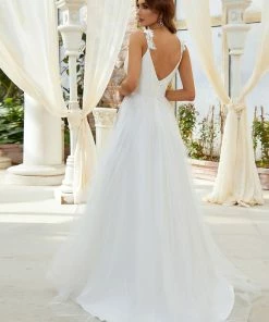 Ever-Pretty US Custom Size Elegant V Neck Lace A-Line Backless Tulle Wedding Dress