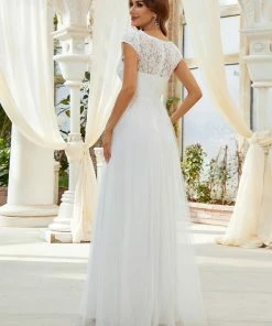 Ever-Pretty US Lace V-Neck Floor Length Cap Sleeve Casual Wedding Dress SHOP BY STYLE