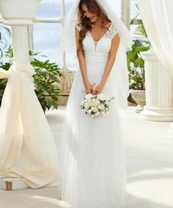 Ever-Pretty US Lace V-Neck Floor Length Cap Sleeve Casual Wedding Dress SHOP BY STYLE