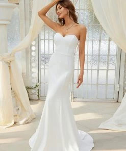 Ever-Pretty US Summer Dresses 2022 Simple Strapless Mermaid Eloping Dress For Wedding
