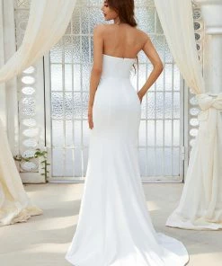 Ever-Pretty US Summer Dresses 2022 Simple Strapless Mermaid Eloping Dress For Wedding