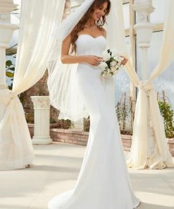 Ever-Pretty US Summer Dresses 2022 Simple Strapless Mermaid Eloping Dress For Wedding