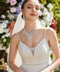 Ever-Pretty US Lace V-Neck Spaghetti Strap Empire Waist Tulle Wedding Dress Summer Dresses 2022