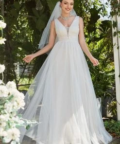 Ever-Pretty US Vintage Sleeveless Lace Sheer Empire Waist A-Line Wedding Dress