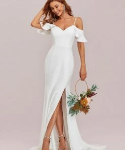 Ever-Pretty US Summer Dresses 2022 Ruffled Cold Shoulder Bodycon Wedding Dress