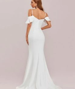 Ever-Pretty US Summer Dresses 2022 Ruffled Cold Shoulder Bodycon Wedding Dress