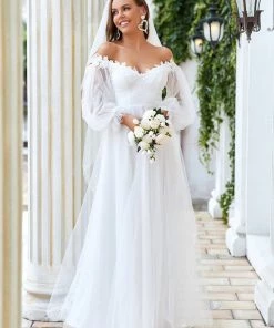 Ever-Pretty US Sheer Lantern Sleeve Off The Shoulder Wedding Dress SHOP BY STYLE