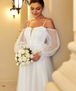 Ever-Pretty US Boho Chic Cold Shoulder Lantern Sleeve Wedding Dress SHOP BY STYLE