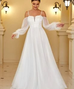 Ever-Pretty US Boho Chic Cold Shoulder Lantern Sleeve Wedding Dress SHOP BY STYLE