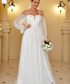 Ever-Pretty US Boho Chic Cold Shoulder Lantern Sleeve Wedding Dress SHOP BY STYLE