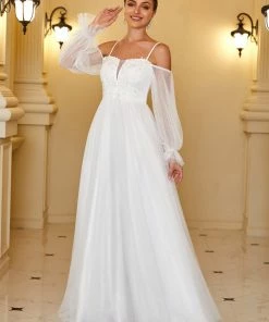 Ever-Pretty US Boho Chic Cold Shoulder Lantern Sleeve Wedding Dress SHOP BY STYLE