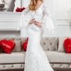 Ever-Pretty US All-Over Lace Bell Sleeve Fishtail Wedding Dress