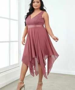 Ever-Pretty US Plus Size Stunning V Neck Lace & Chiffon Prom Dress For Women SHOP BY OCCASION