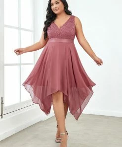 Ever-Pretty US Plus Size Stunning V Neck Lace & Chiffon Prom Dress For Women SHOP BY OCCASION