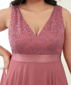 Ever-Pretty US Plus Size Stunning V Neck Lace & Chiffon Prom Dress For Women SHOP BY OCCASION