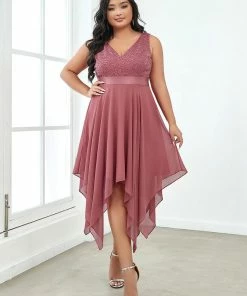 Ever-Pretty US Plus Size Stunning V Neck Lace & Chiffon Prom Dress For Women SHOP BY OCCASION