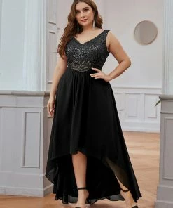 Ever-Pretty US Elegant Paillette & Chiffon V-neck A-line Sleeveless Plus Size Evening Dresses