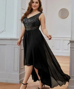 Ever-Pretty US Elegant Paillette & Chiffon V-neck A-line Sleeveless Plus Size Evening Dresses