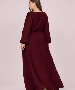 Ever-Pretty US Long Sleeve Dresses Custom Size Chiffon V-Neckline Long Sleeve Formal Evening Dress