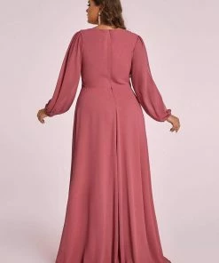 Ever-Pretty US Elegant Plus Size Long Sleeve Maxi Chiffon Formal Evening Gowns