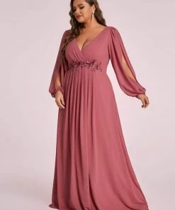 Ever-Pretty US Elegant Plus Size Long Sleeve Maxi Chiffon Formal Evening Gowns