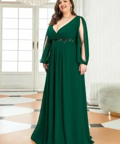Ever-Pretty US Elegant Plus Size Long Sleeve Maxi Chiffon Formal Evening Gowns