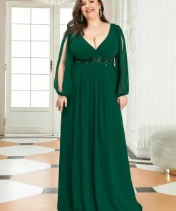 Ever-Pretty US SHOP BY OCCASION Elegant Chiffon V-Neckline Long Sleeve Formal Evening Dress