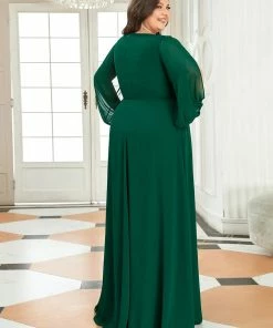 Ever-Pretty US Stylish Chiffon Plus Size Formal Evening Dresses With Long Lantern Sleeves