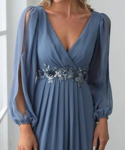 Ever-Pretty US Long Sleeve Dresses Custom Size Chiffon V-Neckline Long Sleeve Formal Evening Dress