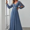 Ever-Pretty US Long Sleeve Dresses Custom Size Chiffon V-Neckline Long Sleeve Formal Evening Dress