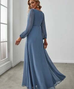 Ever-Pretty US Long Sleeve Dresses Custom Size Chiffon V-Neckline Long Sleeve Formal Evening Dress