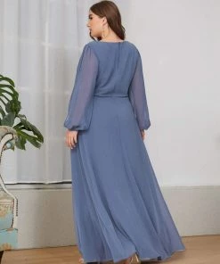 Ever-Pretty US Stylish Chiffon Plus Size Formal Evening Dresses With Long Lantern Sleeves