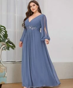 Ever-Pretty US Stylish Chiffon Plus Size Formal Evening Dresses With Long Lantern Sleeves