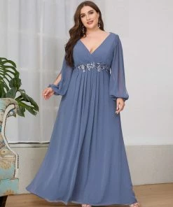 Ever-Pretty US Stylish Chiffon Plus Size Formal Evening Dresses With Long Lantern Sleeves