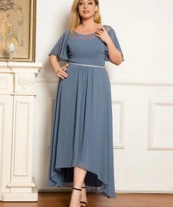 Ever-Pretty US SHOP BY OCCASION Women's Casual Boat Neck A-Line Midi Dress With Asymmetrical Hems