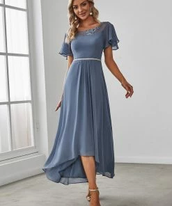 Ever-Pretty US SHOP BY OCCASION Women's Casual Boat Neck A-Line Midi Dress With Asymmetrical Hems