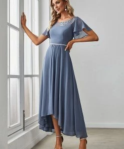 Ever-Pretty US SHOP BY OCCASION Women's Casual Boat Neck A-Line Midi Dress With Asymmetrical Hems