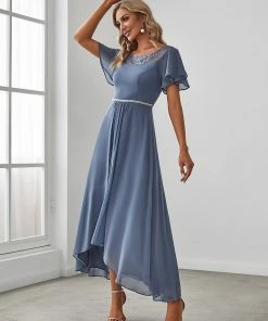 Ever-Pretty US SHOP BY OCCASION Women's Casual Boat Neck A-Line Midi Dress With Asymmetrical Hems