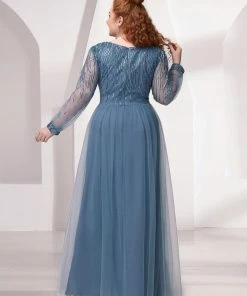 Ever-Pretty US Long Sleeve Dresses Custom Size Sequin Bodice Sheer Long Sleeves Maxi Evening Dress