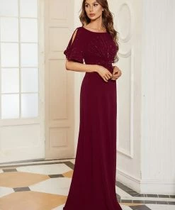 Ever-Pretty US Trendy Round Neck Long Mermaid Evening Dress With Sleeves
